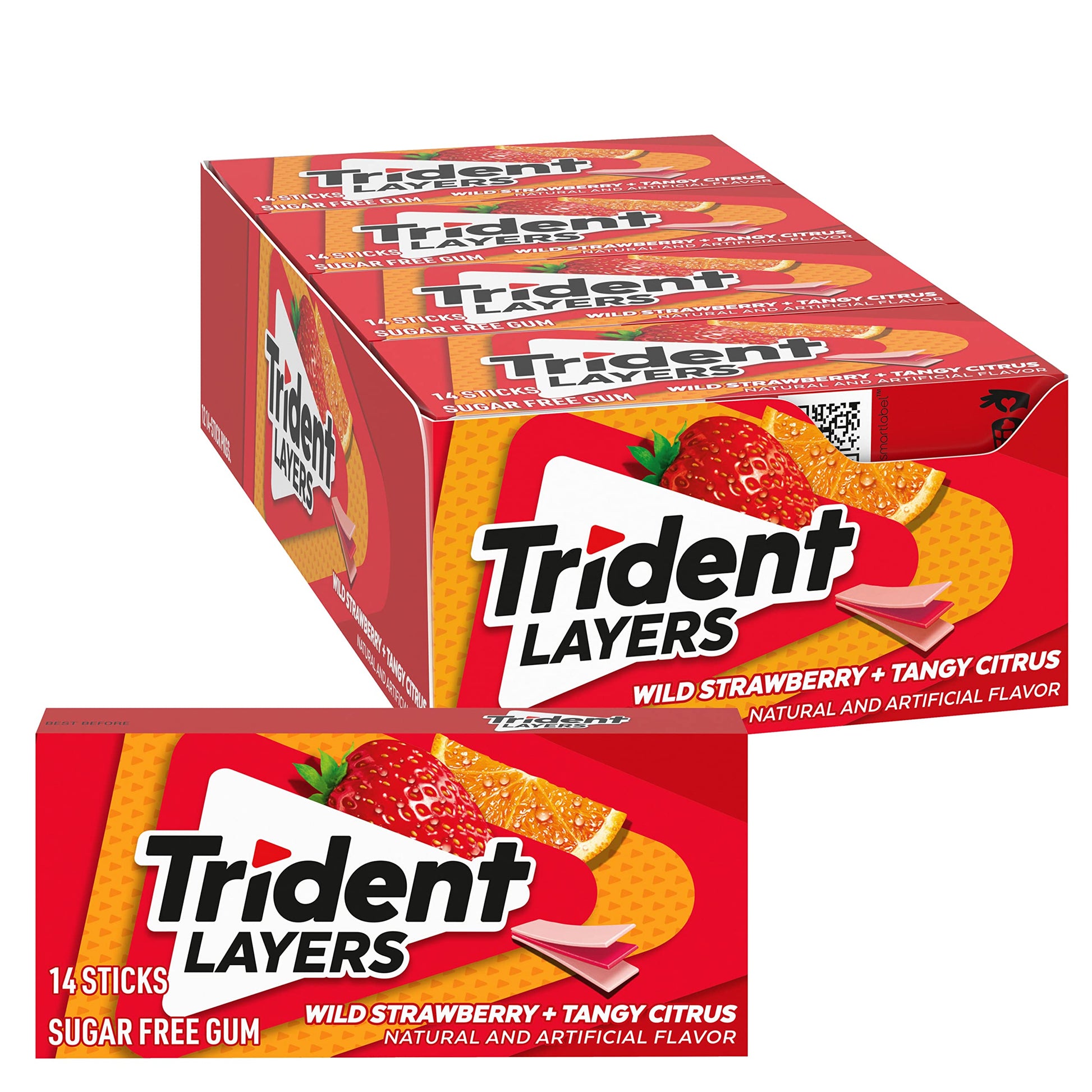 Trident Layers Strawberry & Citrus Sugar Free Gum, 12 Packs Of 14 Pieces (168 Total Pieces)
