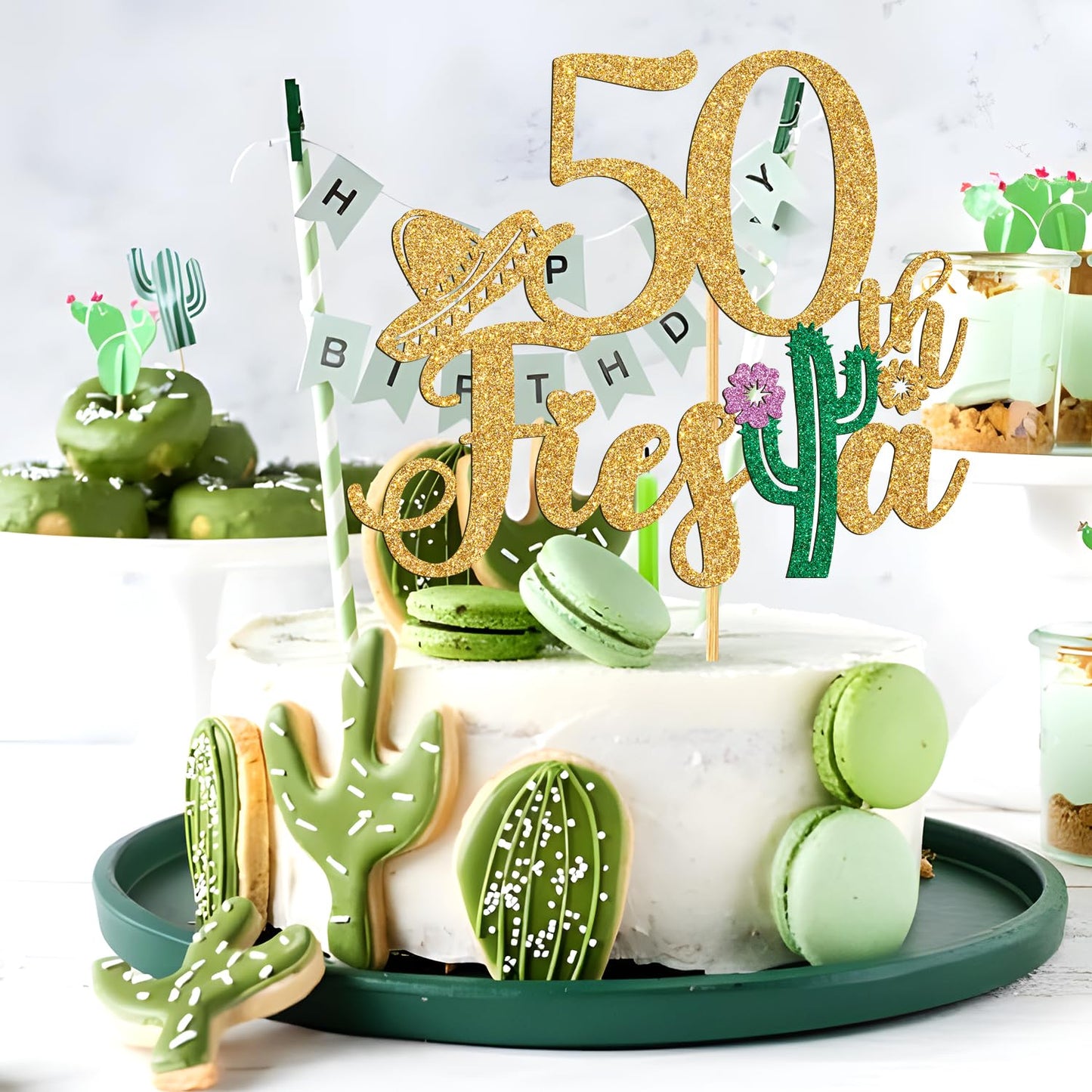 Tivurcia 50Th Fiesta Cake Topper, Cheers To 50 Years/Taco Bout 50 Cake Decor,Tropical Hawaiian Mexican Summer Themed Happy 50Th