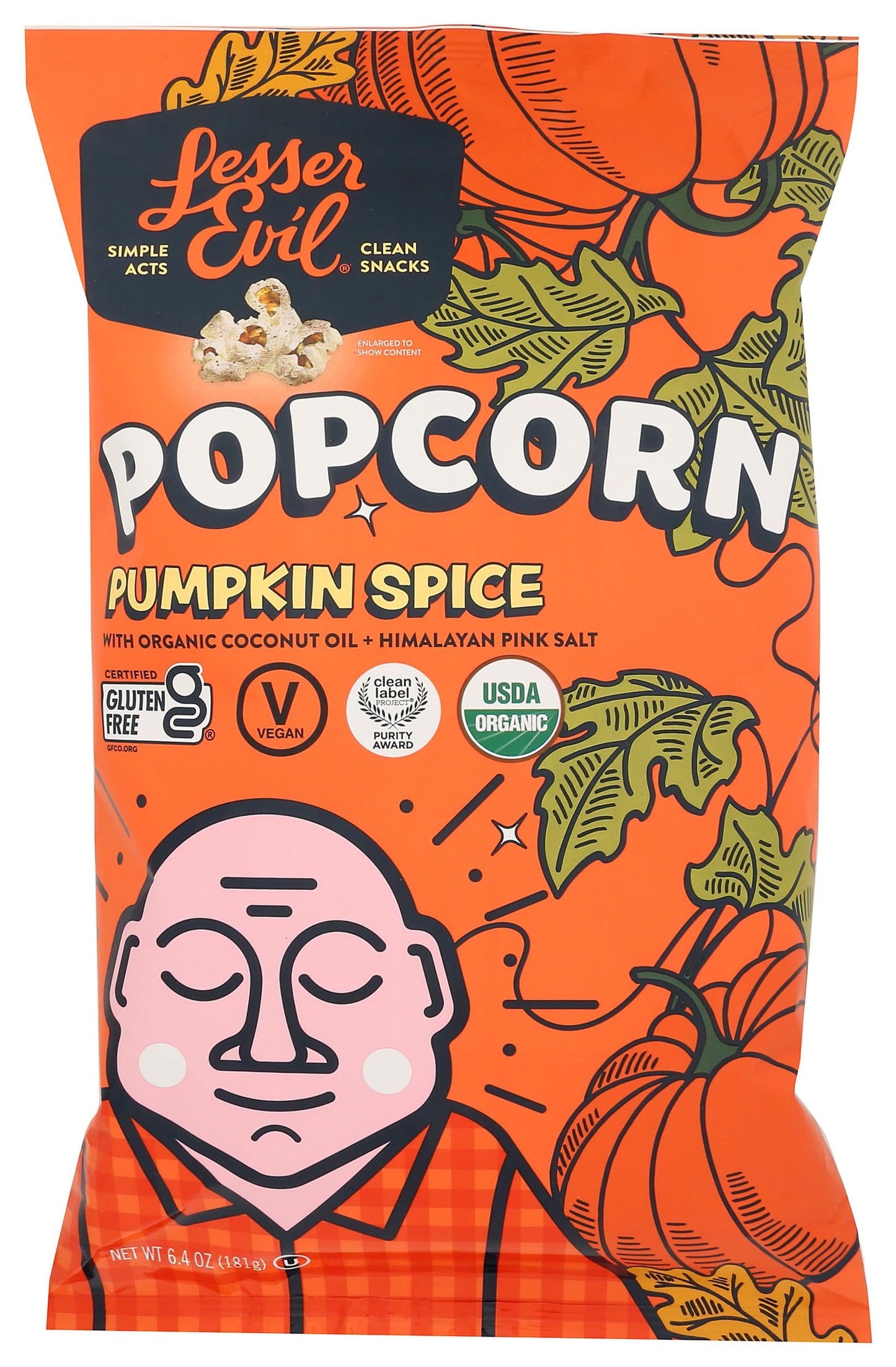 Lesserevil Organic Pumpkin Spice Popcorn, 6.4 Oz