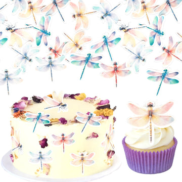 60 Pcs Edible Dragonfly Cupcake Toppers Wafer Paper Insect Theme Cupcake Picks Edible Dragonfly Birthday Cake Decorations For Baby Shower Wedding Kids Birthday Party Cake Food Decorations Supplies