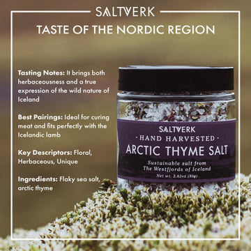 Saltverk Arctic Thyme Sea Salt Flakes, Handcrafted Gourmet, 2.82 Ounces