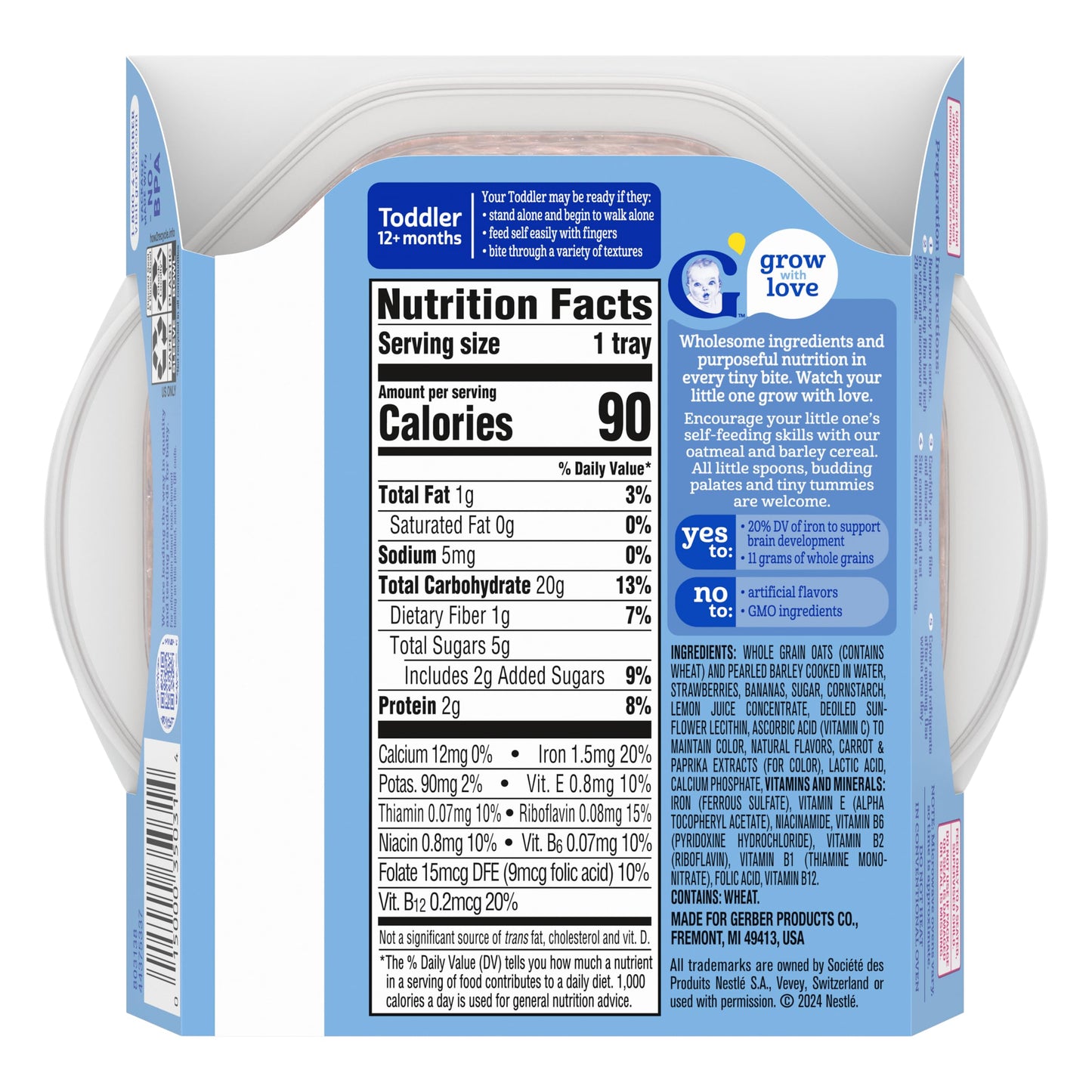 Gerber Toddler Food, Oatmeal And Barley Strawberry Banana Cereal, Iron Helps Support Brain Development, Toddler Oatmeal