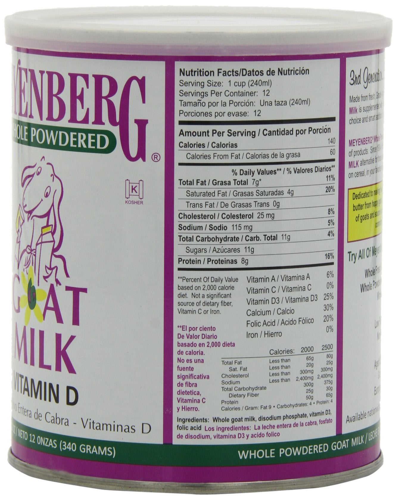 Meyenberg Whole Powdered Goat Milk, Vitamin D, 12 Ounce (Pack Of 3)