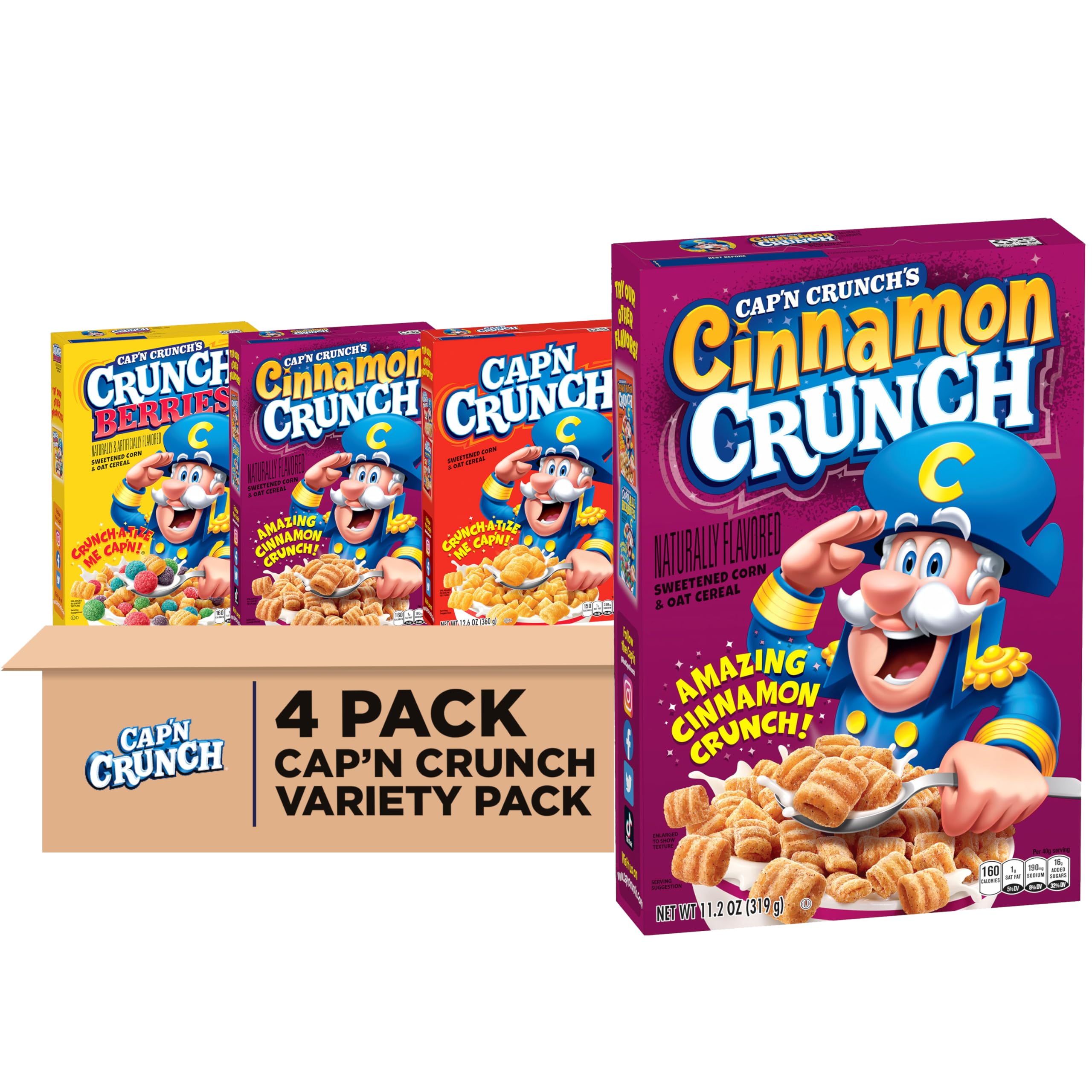 Cap'N Crunch Cereal, Cinnamon, Original & Crunch Berries Variety Pack ...