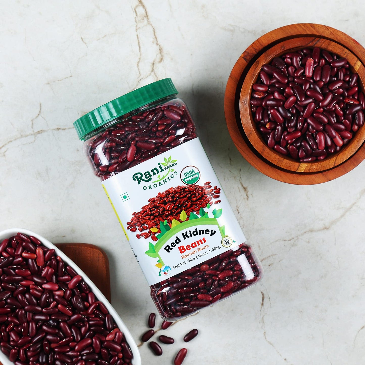 Rani Organic Red Kidney Beans (Rajmah Beans) Light 48Oz (3Lbs) 1.36Kg Bulk Pet Jar ~ All Natural | Vegan | Gluten Friendly | Non