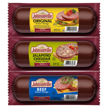 Johnsonville Beef Jalapeno Cheddar Summer Sausages Gift Pack, 3 x 12oz, Good Source of Protein, Perfect for Charcuterie Boards