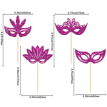 24Pcs Masquerade Masks Cupcake Toppers Glitter Bachelorette Party Mask Cupcake Food Fruit Picks Masquerade Mardi Gras Party Baby