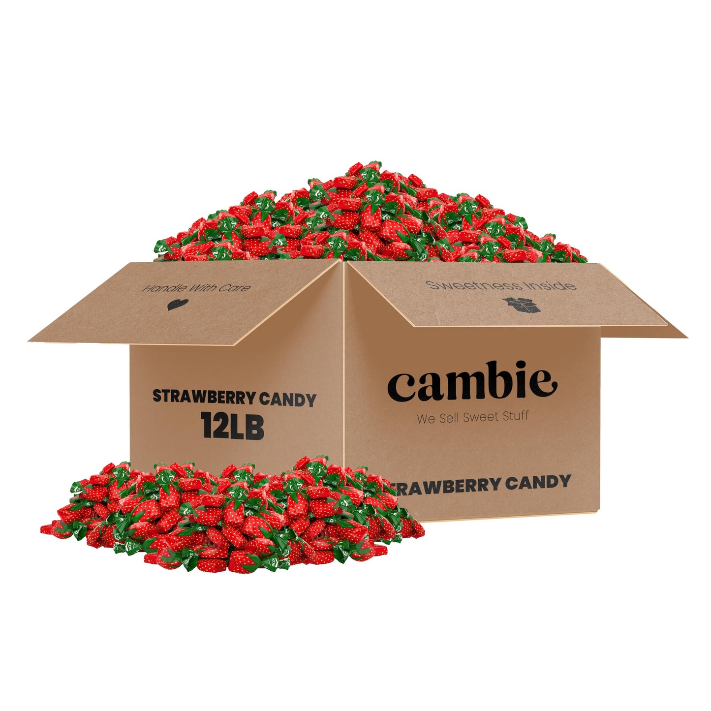 Strawberry Bulk Candy by Cambie, 12 lbs of Strawberry Candy with a Deliciously Sweet Hard Exterior with a Soft, Fruit-Filled Cen