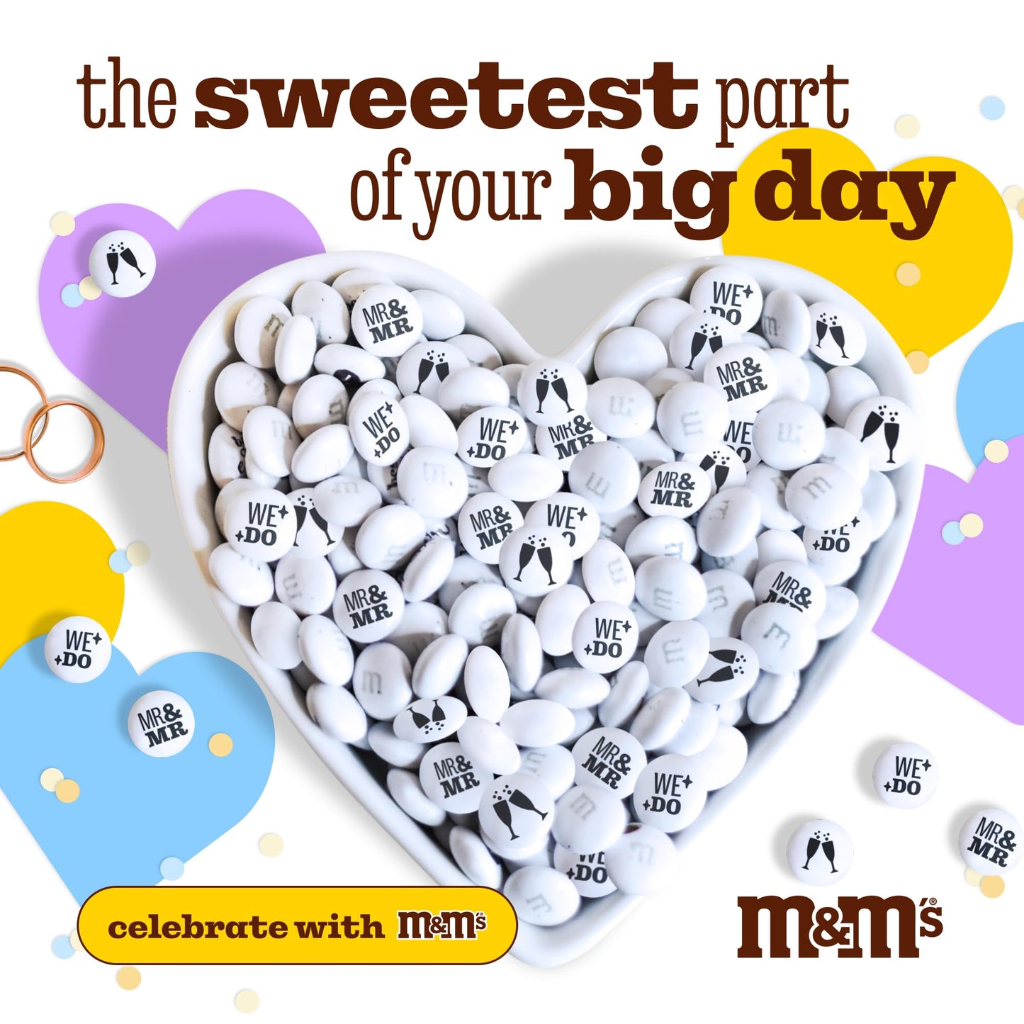 M&MS WORLD Mr. and Mr.    Milk Chocolate Candy, 2 lbs Bulk Candy for Wedding Decorations, Unique Favors, or Cake Topper