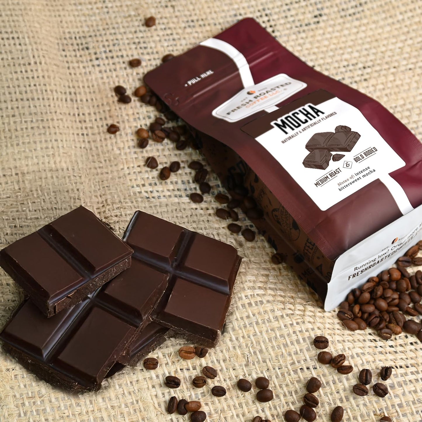 Fresh Roasted Coffee, Mocha Flavored Coffee, 12 Oz, Medium Roast, Kosher, Ground