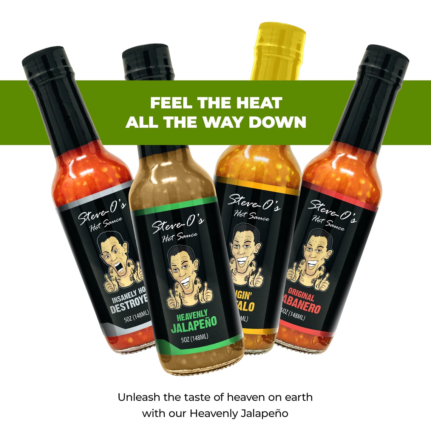 Steve-O'S Heavenly Jalapeo Hot Sauce | Zesty Green Verde Sauce For Marinades, Bbq, Veggies, Eggs & Potatoes | 5 Fl Oz (12-Pack)