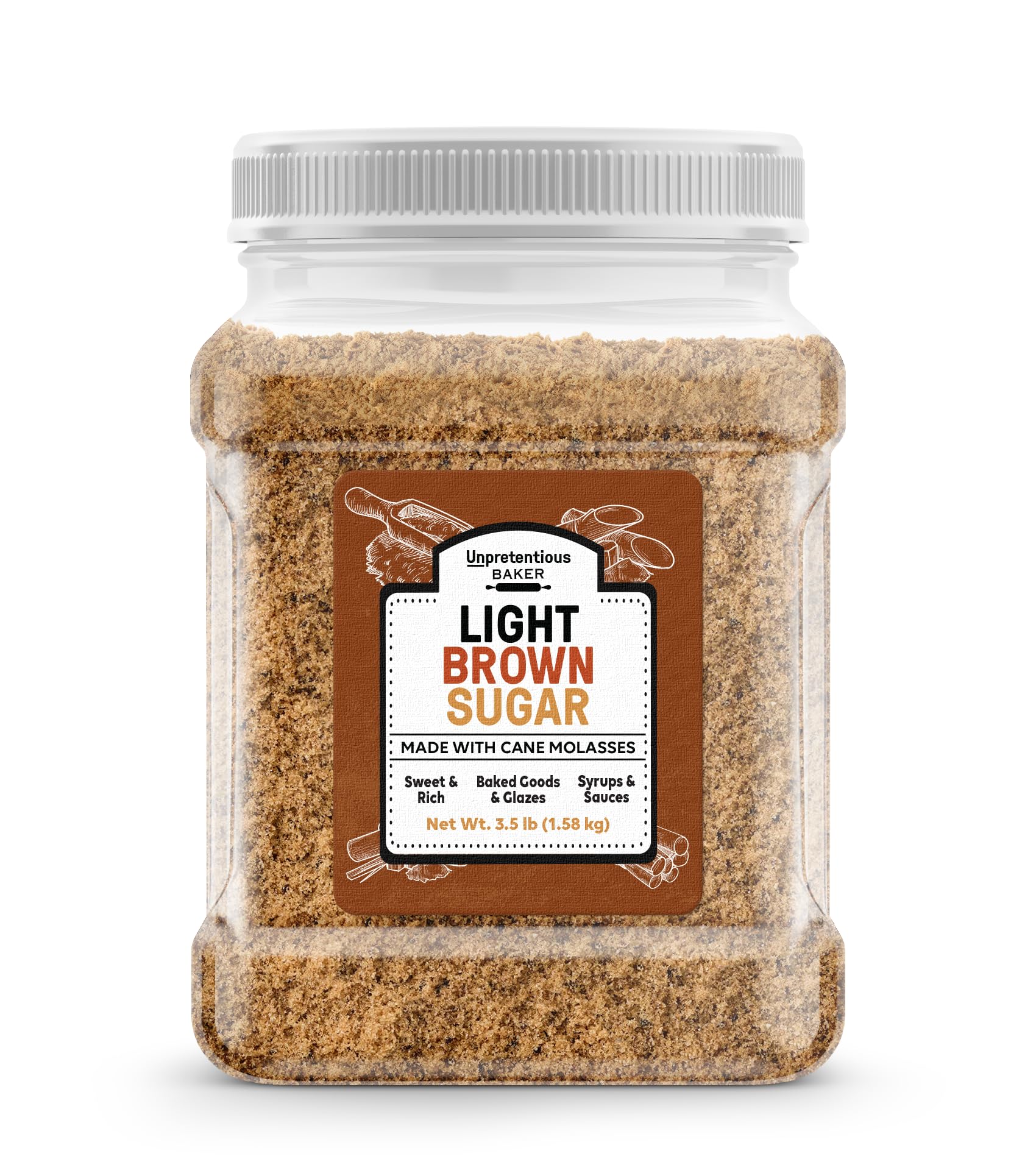 Unpretentious Light Brown Sugar, 3.5 Pound, Made With Cane Molasses, Perfect For Desserts, Meat & Fruit (Plastic Jar)