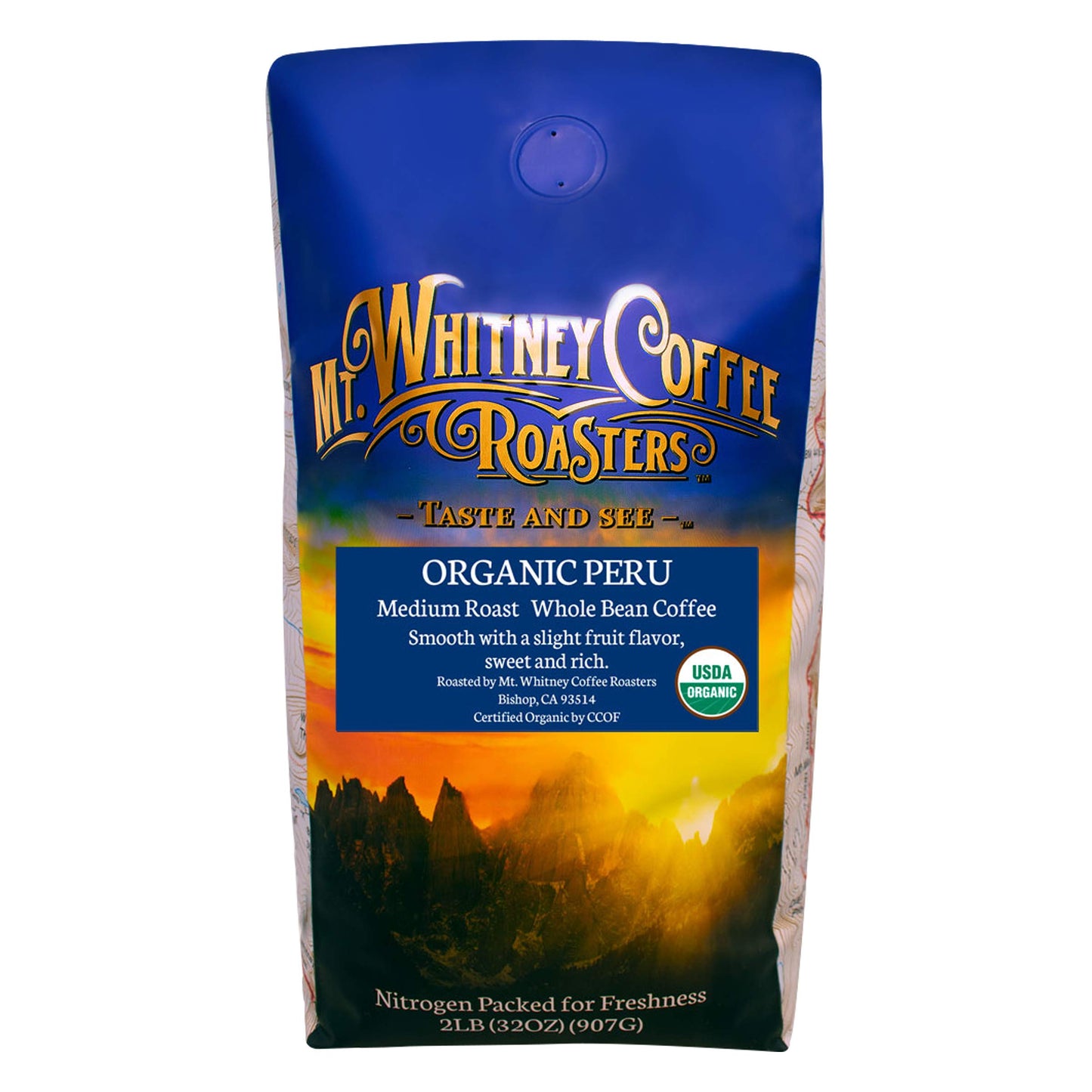 Mt. Whitney Organic Low Acid Coffee, Whole Bean, 32 Ounce, Shade Grown from Peru