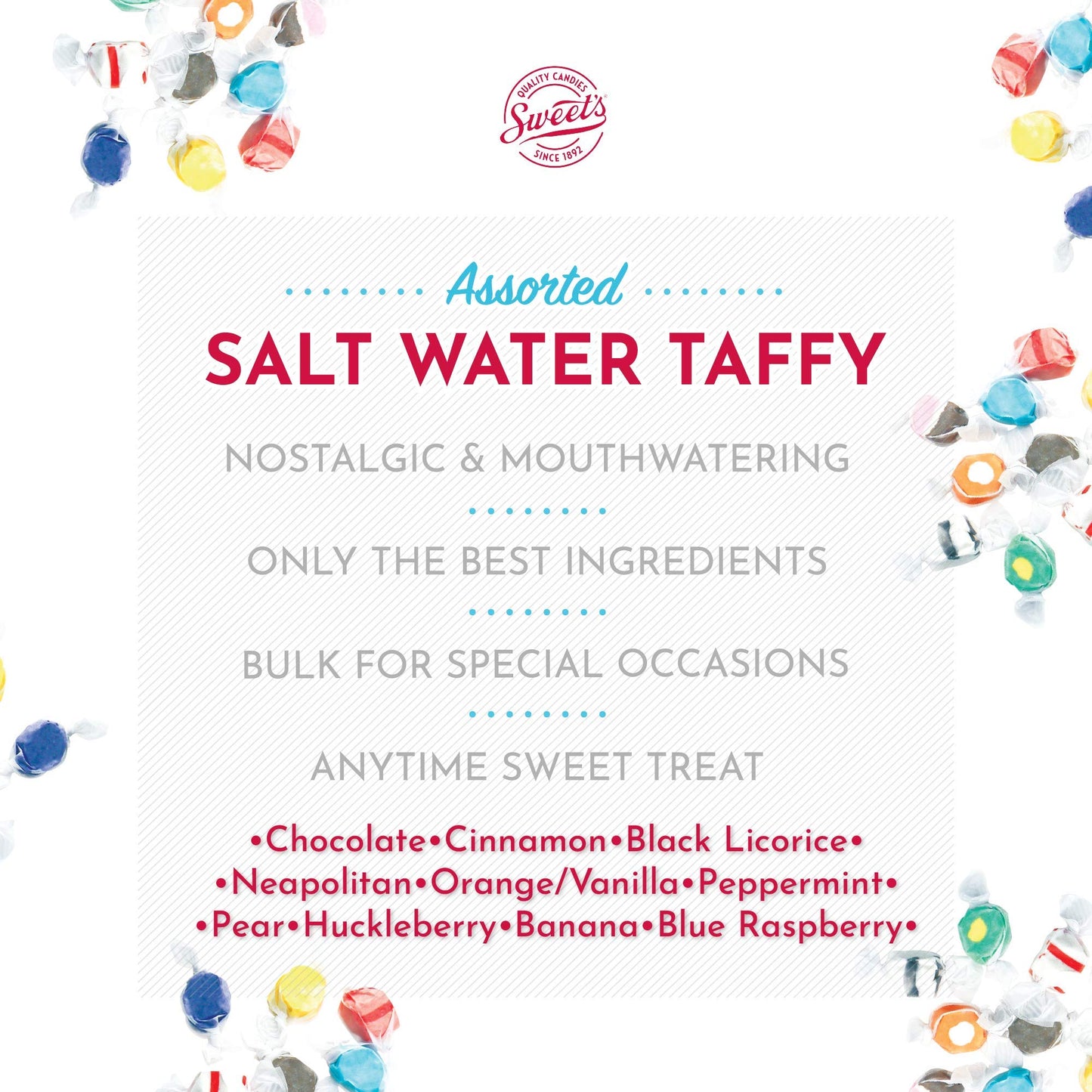 Saltwater Taffy, Gourmet Assorted Taffy, 14 Ounces