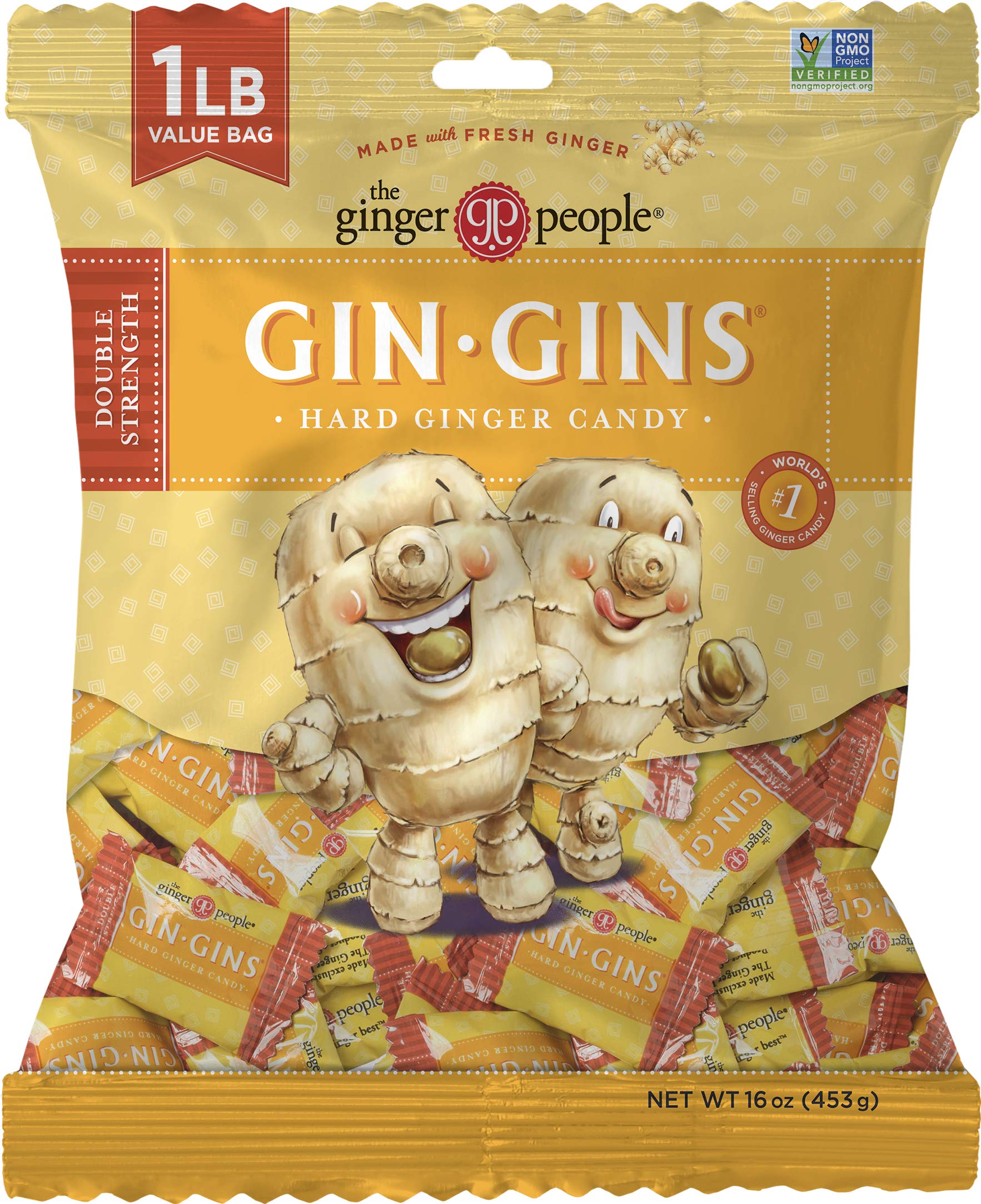 The Ginger People GIN GINS Double Strength Ginger Hard Candy – 1 lb Bag – Yellow – Model 53135-2