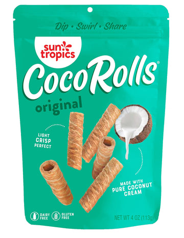 Sun Tropics Cocorolls, Variety Pack, Gluten Free, Dairy Free, Snack-Crisp Rolled Wafer Made With Pure Coconut Cream, 6 Count