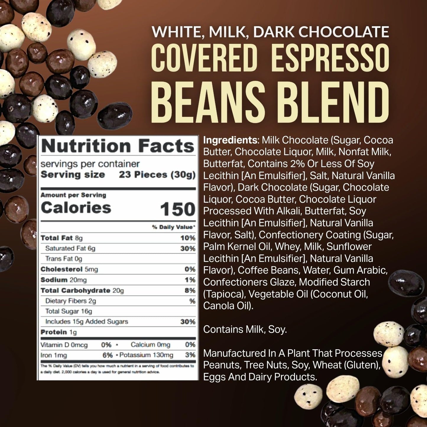 SweetGourmet Chocolate Covered Espresso Beans Blend | White Milk Dark Chocolate | 2 Pounds
