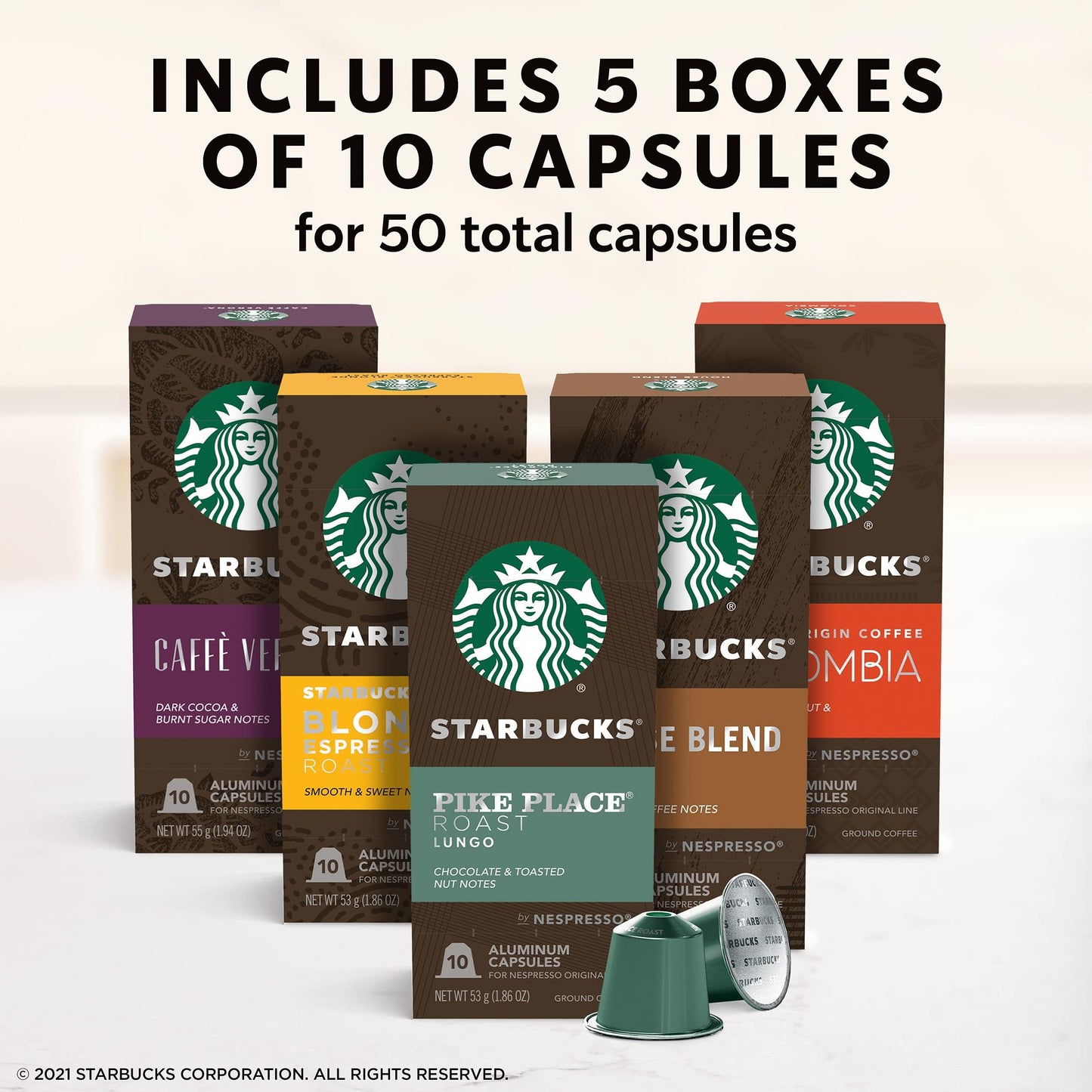 Starbucks By Nespresso Original Line Variety Pack Coffee, 50-Count Espresso Pods