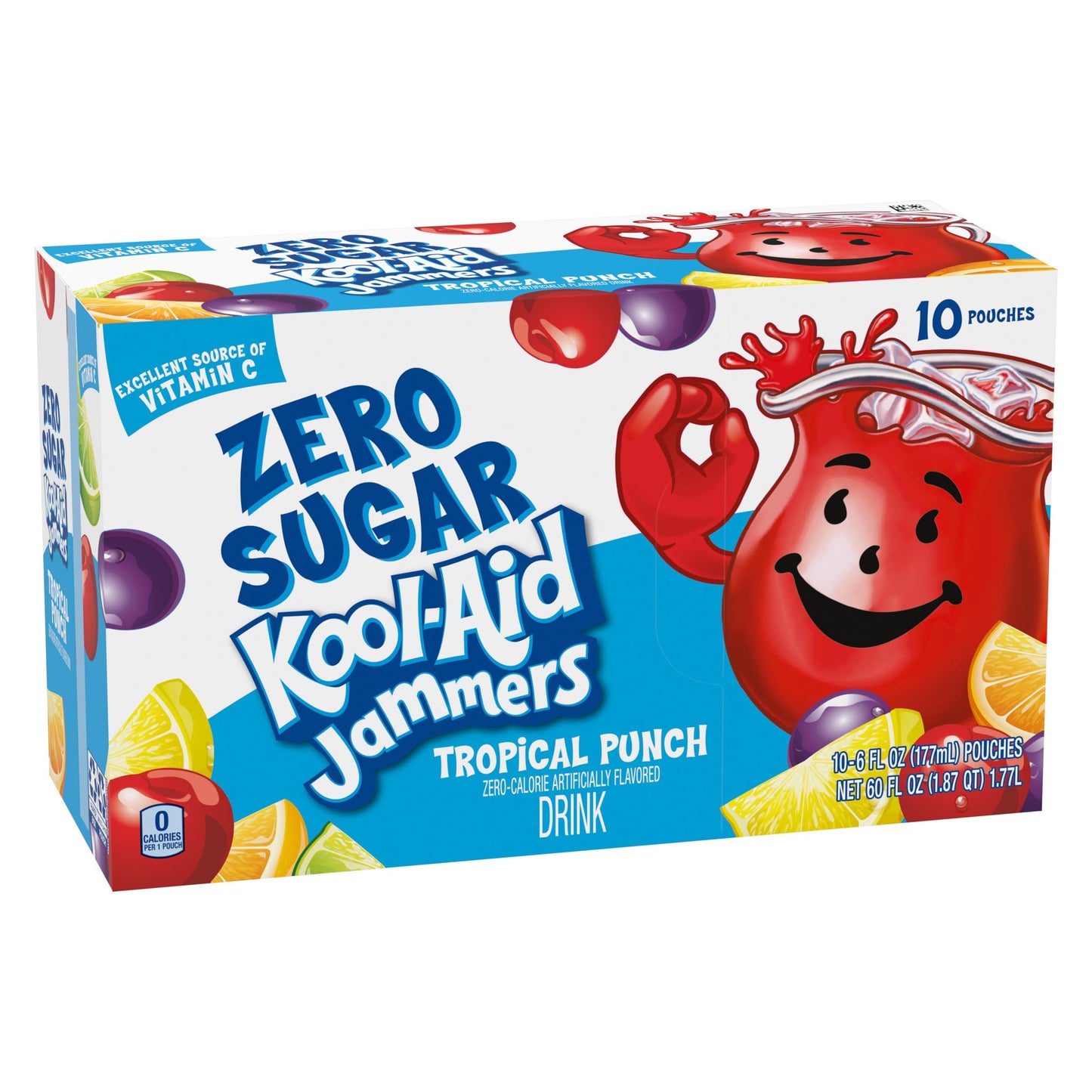Kool-Aid Jammers Tropical Punch Zero Sugar Artificially Flavored Soft Drink, 10 Ct Box, 6 Fl Oz Pouches