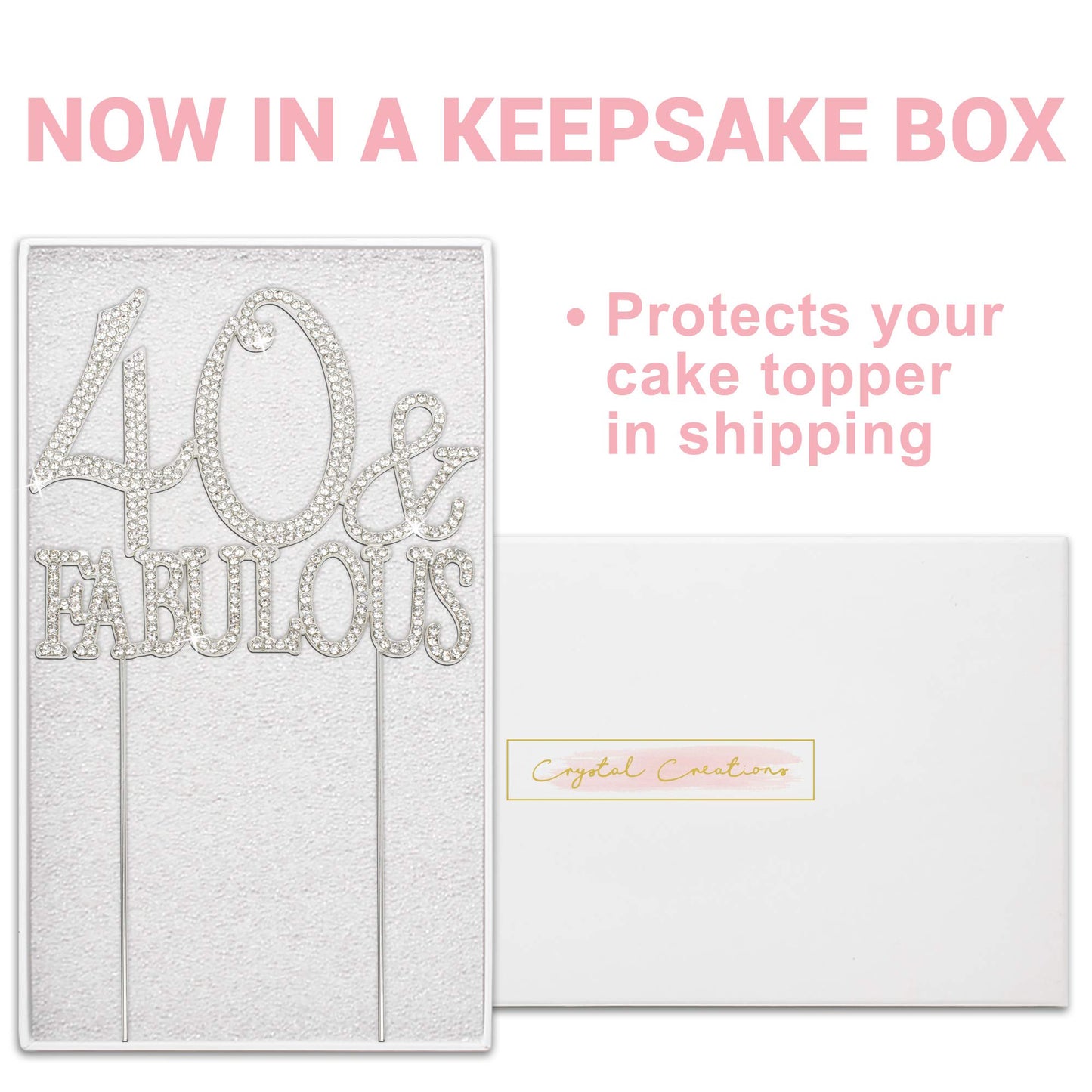 Crystal Creations 40 Cake Topper - Premium Silver Metal, Sparkly Rhinestone, 1 Count