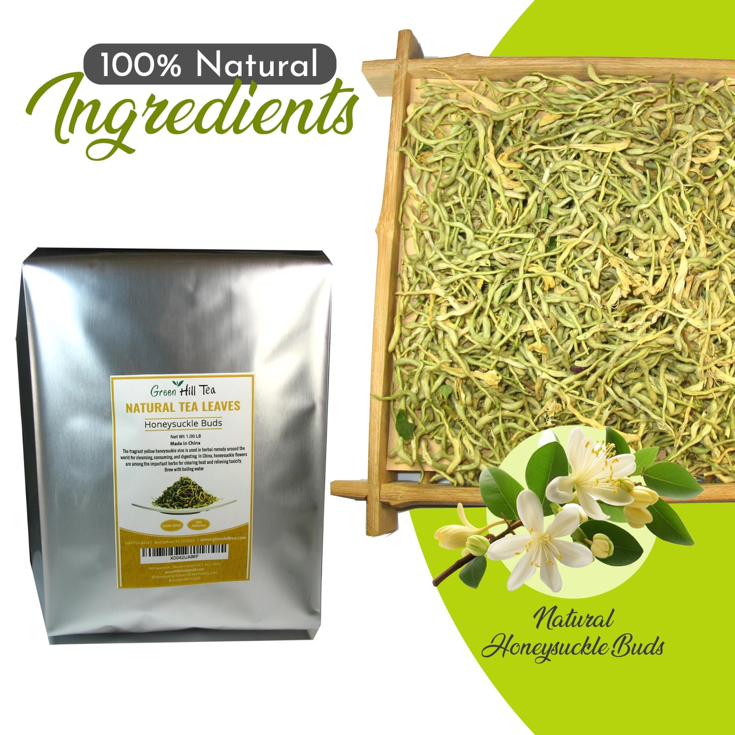 Greenhilltea Dried Herbal Tea - Honeysuckle 16 OZ, 1 Pound Pack
