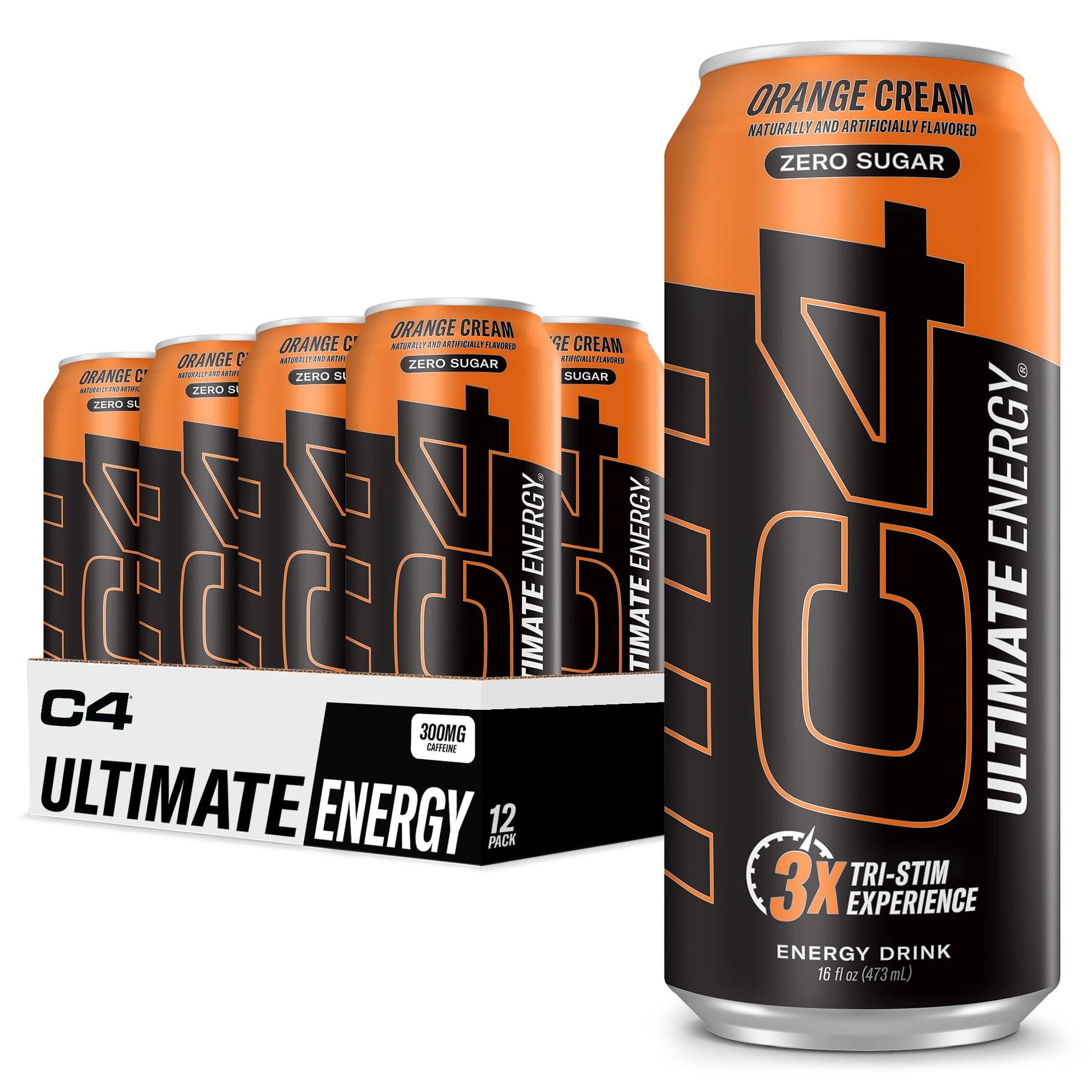 Cellucor C4 Ultimate Pre Workout Energy Drink, Sugar Free, 300mg Caffeine, Orange Cream, 16 Fl Oz (Pack of 12)