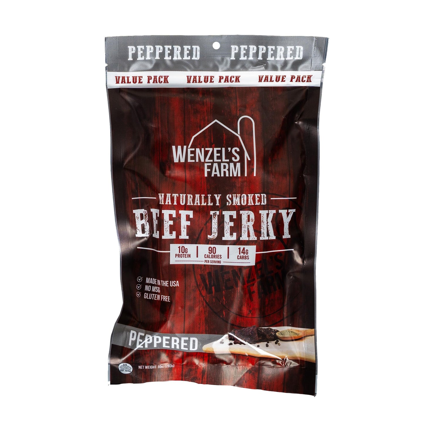 Wenzels Farm Peppered Beef Jerky 10 Oz. | Value Pack | Naturally Smoked | No Msg, Fillers, Binders, Artificial Colors | Gluten Free