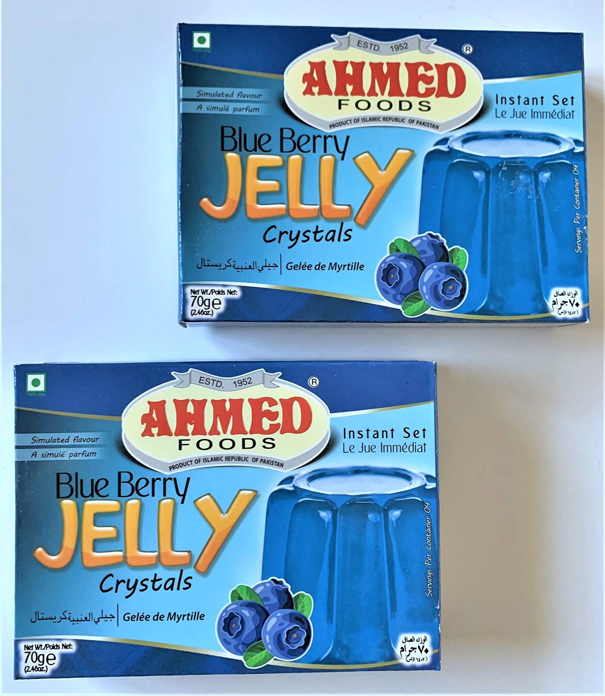 Ahmed Foods Blueberry Jelly Crystal, Instant Set Jello 70g (2 Packs) - Certified Halal