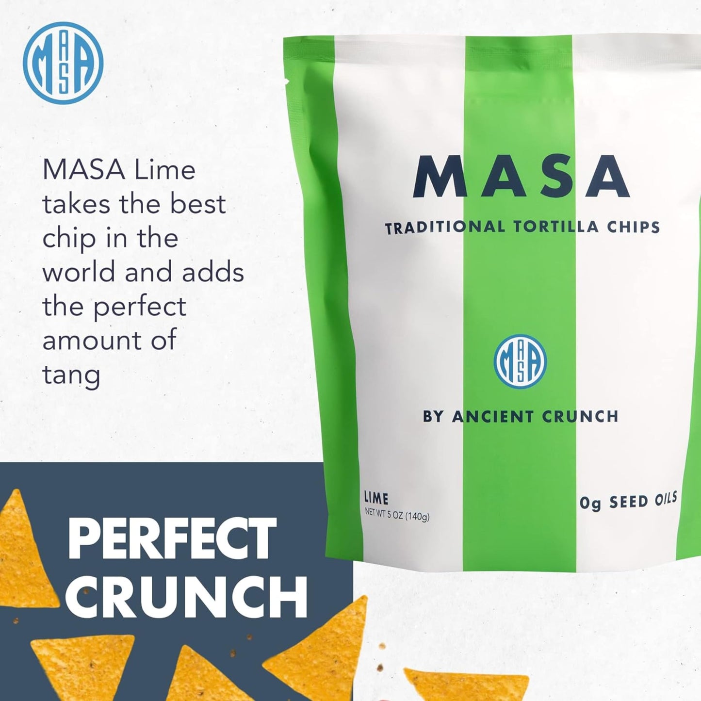 MASA Chips - Lime Flavored Tortilla Chips, Handmade Corn Chips & Crisps - Naturally Grown White Corn, Made with Grass Fed Tallow