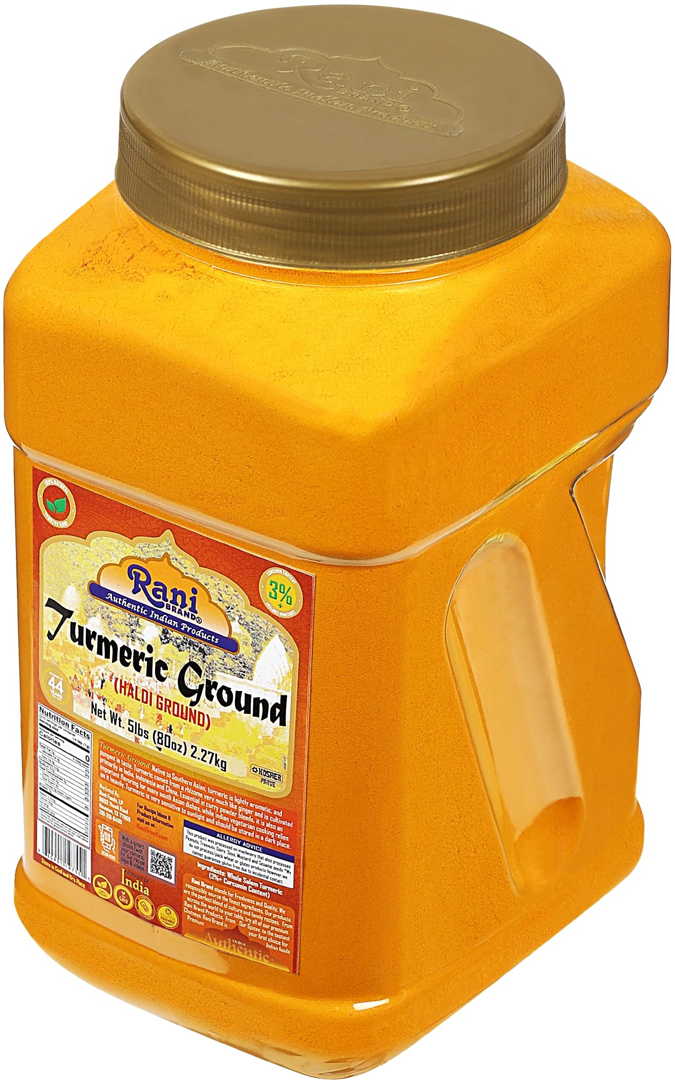 Rani Turmeric Root Powder, High Curcumin, 80oz (5lbs) Bulk PET Jar, 100% Pure, Vegan, Gluten Friendly, Non-GMO, Indian Origin