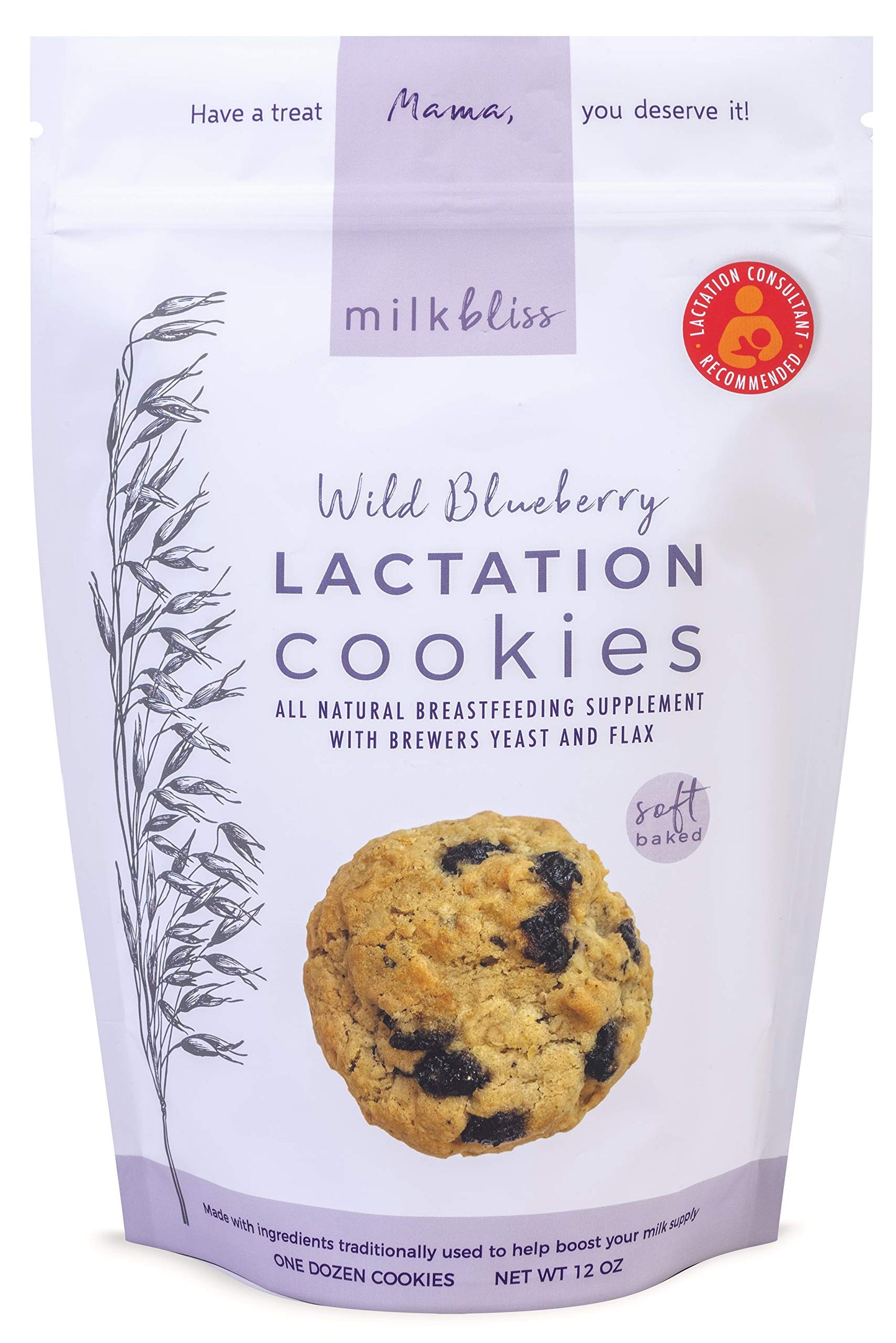 MilkBliss Wild Blueberry Soft Baked Oatmeal Lactation Cookies for Breastfeeding Support to increase Breastmilk Supply, 12 OZ