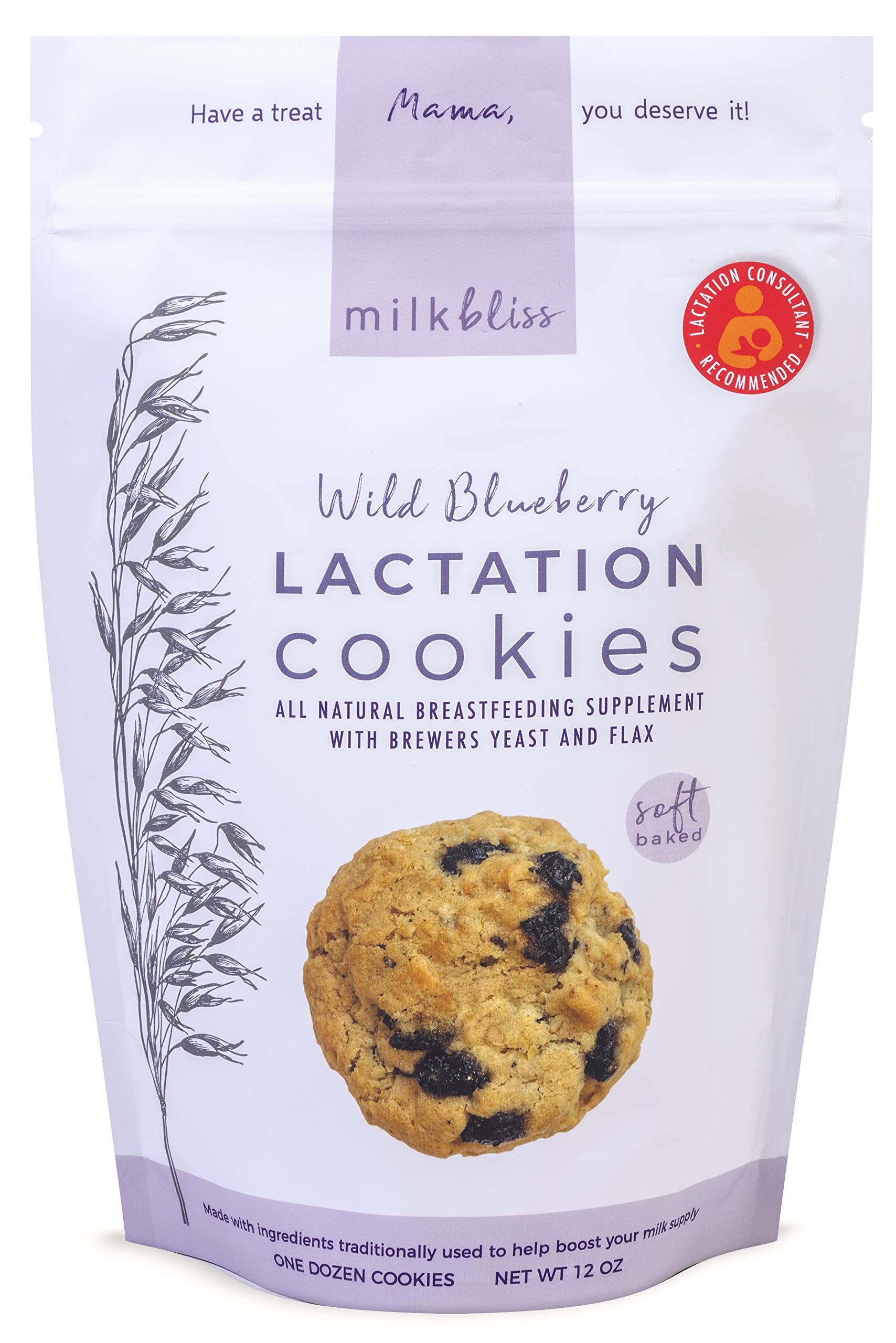 MilkBliss Wild Blueberry Soft Baked Oatmeal Lactation Cookies for Breastfeeding Support to increase Breastmilk Supply, 12 OZ