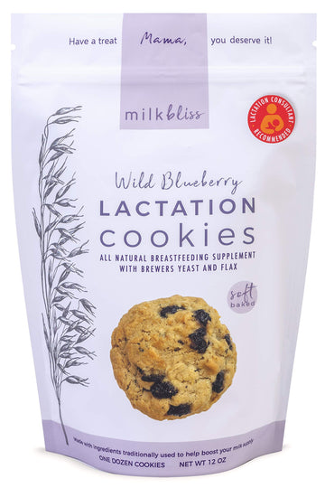 MilkBliss Wild Blueberry Soft Baked Oatmeal Lactation Cookies for Breastfeeding Support to increase Breastmilk Supply, 12 OZ