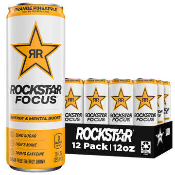 Rockstar Focus Energy Drink, Orange Pineapple, 12 Fl Oz Cans, Pack of 12