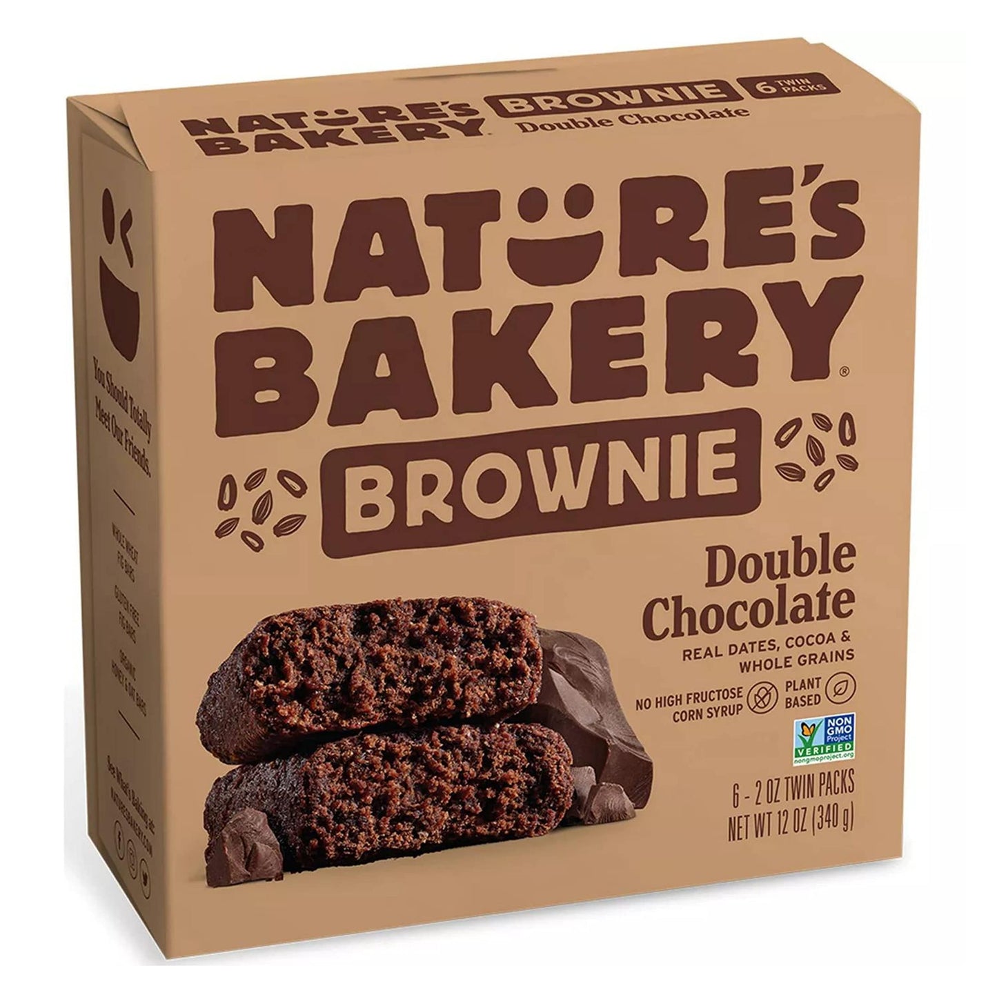Natures Bakery Whole Wheat Fig Bars, Double Chocolate Brownie, Real Fruit, Vegan, Non-Gmo, Snack Bar, 1 Box With 6 Twin Packs