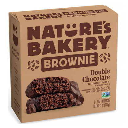 Natures Bakery Whole Wheat Fig Bars, Double Chocolate Brownie, Real Fruit, Vegan, Non-GMO, Snack bar, 1 box with 6 twin packs