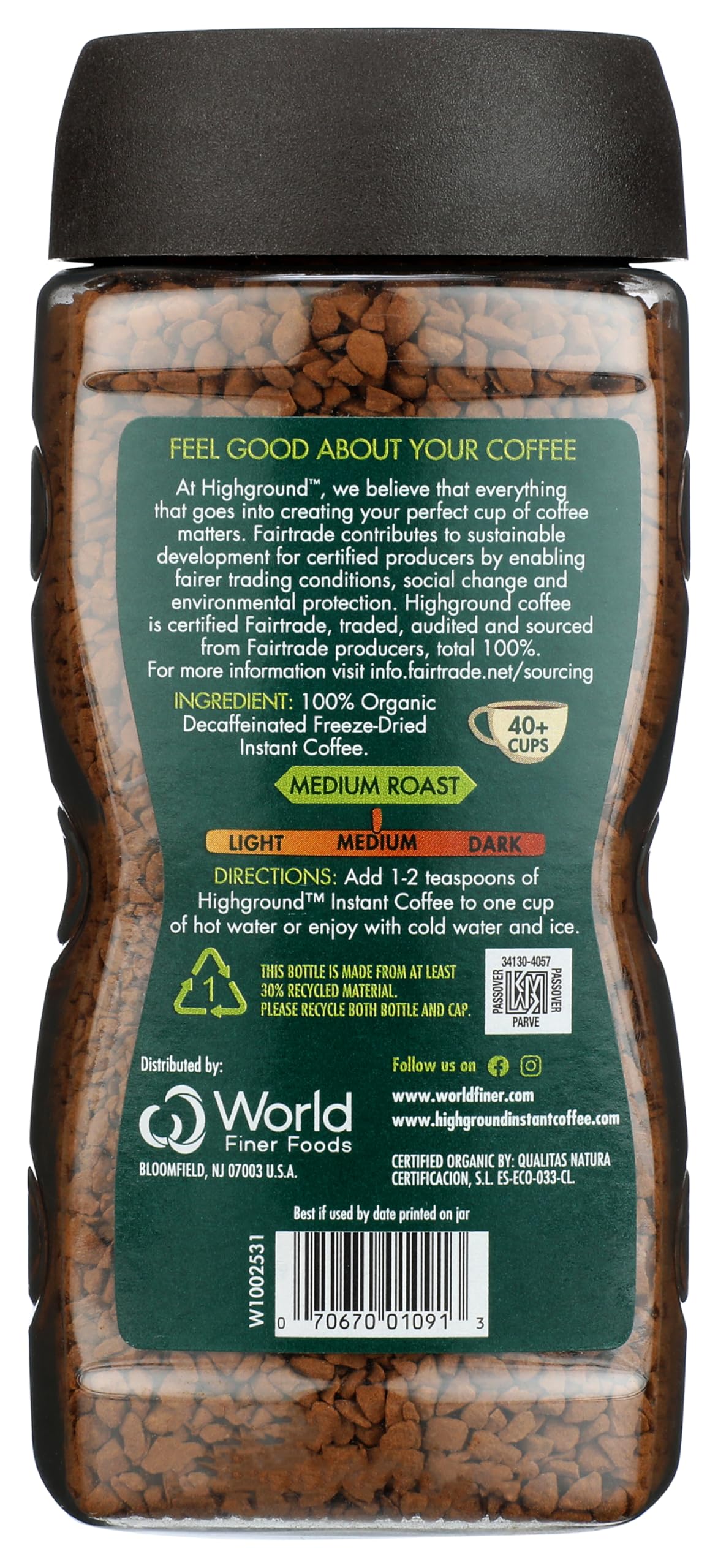 Highground Organic Decaf Instant Coffee, Vegan, 3.53 Ounces (Pack Of 6)