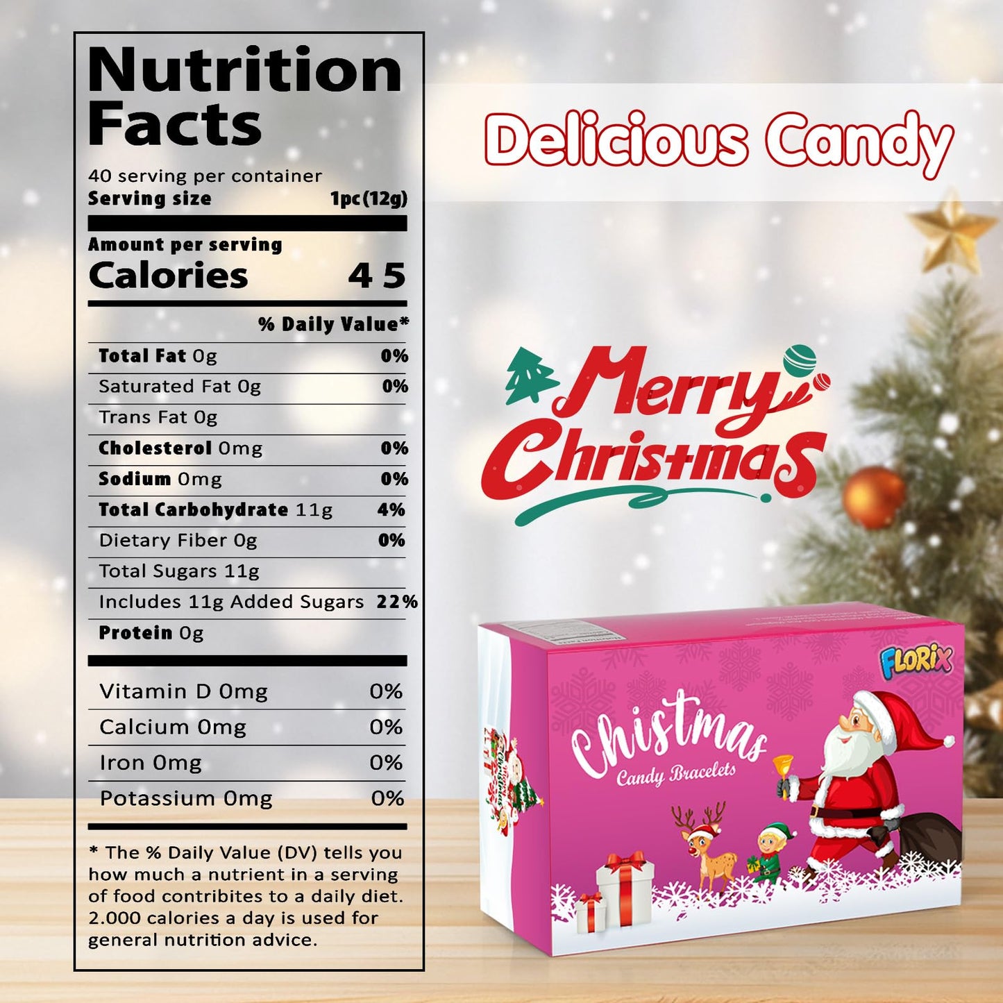 40 Pack Christmas Candy - Individually Wrapped Holiday Themed Candy Bracelets Bulk, Use for Stocking Stuffers(Santa, Christmas T