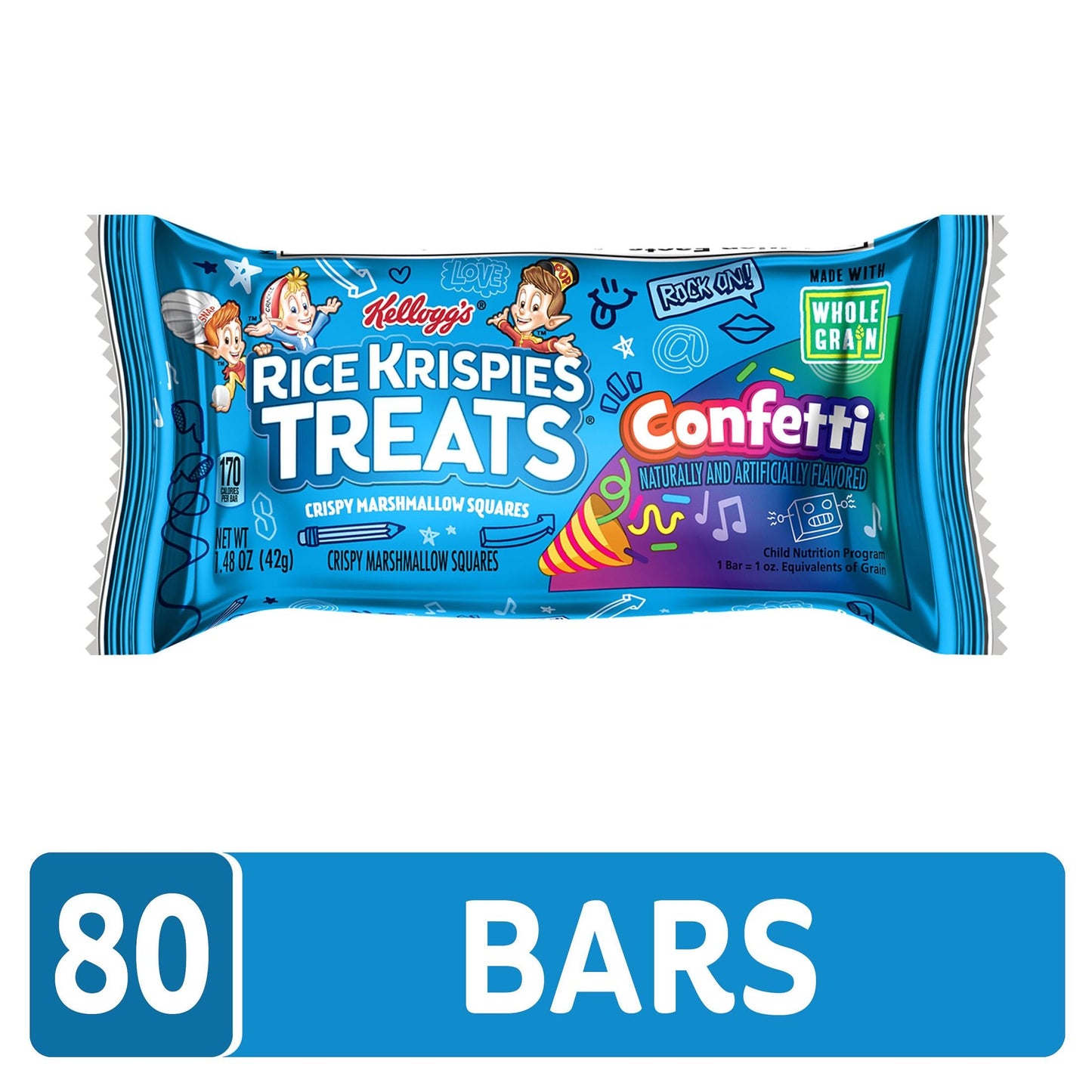 Rice Krispies Treats Made with Whole Grain, Crispy Marshmallow Squares, Confetti (80 Bars)
