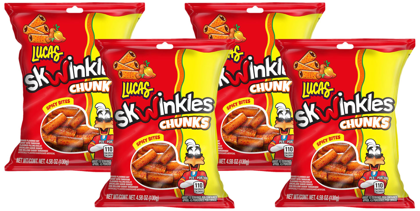 Lucas Skwinkles Sweet & Sour Candy Chunk Mango Flavored with Tamarind Filling, 1 Bag of 4.586oz, Perfect for Snacks, Parties (Pa