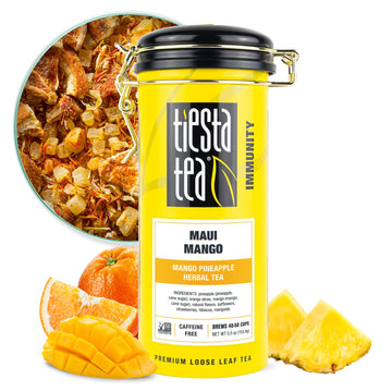 Tiesta Tea Maui Mango | Loose Leaf | Mango Pineapple Herbal Tea | Premium Non-Caffeinated Fruit Blend | Makes Hot Or Iced & Brews Up To 50 Cups | 5.5 Ounce Refillable Tin