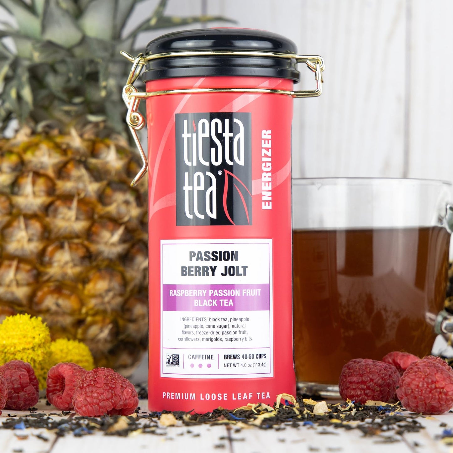 Tiesta Tea - Passion Berry Jolt, Raspberry Passion Fruit Black Tea, Premium Loose Leaf Tea Blends, Caffeinated Black Tea, Make Hot Or Iced Tea & Brews Up To 50 Cups - 4Oz Refillable Tin (Pack Of 6)