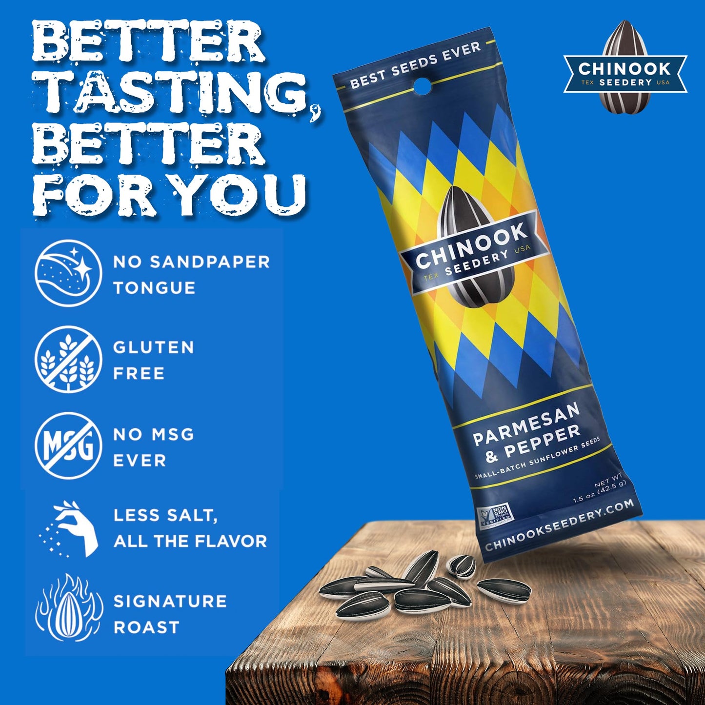 Chinook Seedery Roasted Sunflower Seeds to Eat -1.5 oz (Pack of 36) Parmesan & Pepper - Jumbo Low Sodium Sunflower Seeds Keto Sn