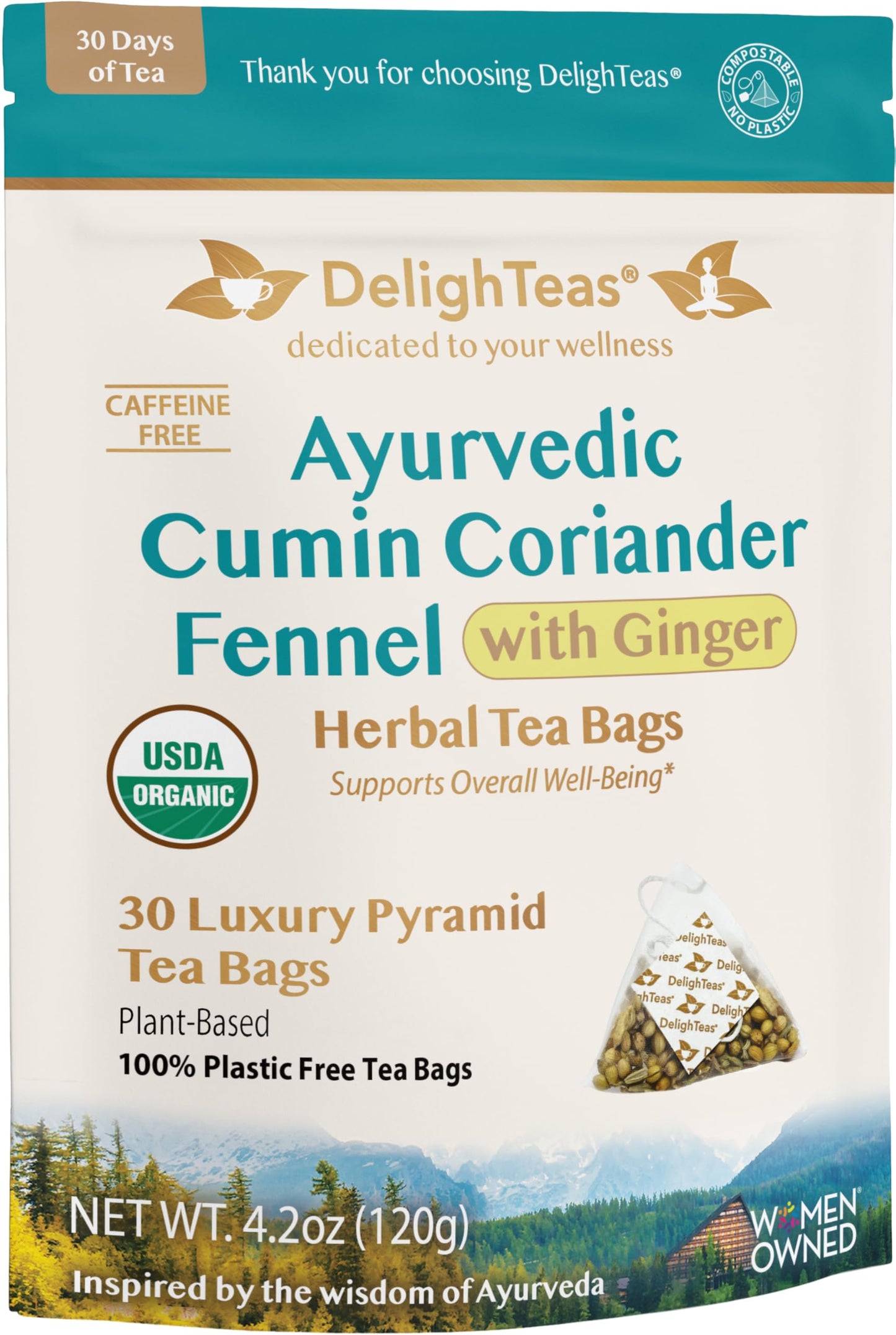 Delighteas Organic Digest & Detox Ccf Tea With Flavor Blendger | Eco-Conscious Pyramid Tea Bags | Ayurvedic Cumin Coriander Fennel Flavor Blendger Tea | Usda Organic  Vegan  Energy Blend Free  Kosher | 30 Tea Bags  4G Each