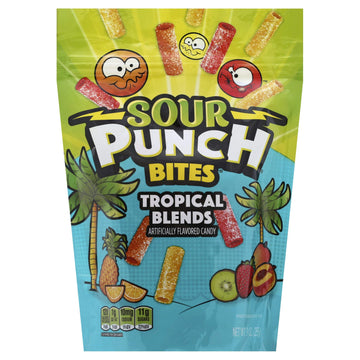 Sour Punch Bites, Tropical Fruit Flavors, Soft & Chewy Sweet, Sour Candy, 9 Ounce (Pack Of 12)