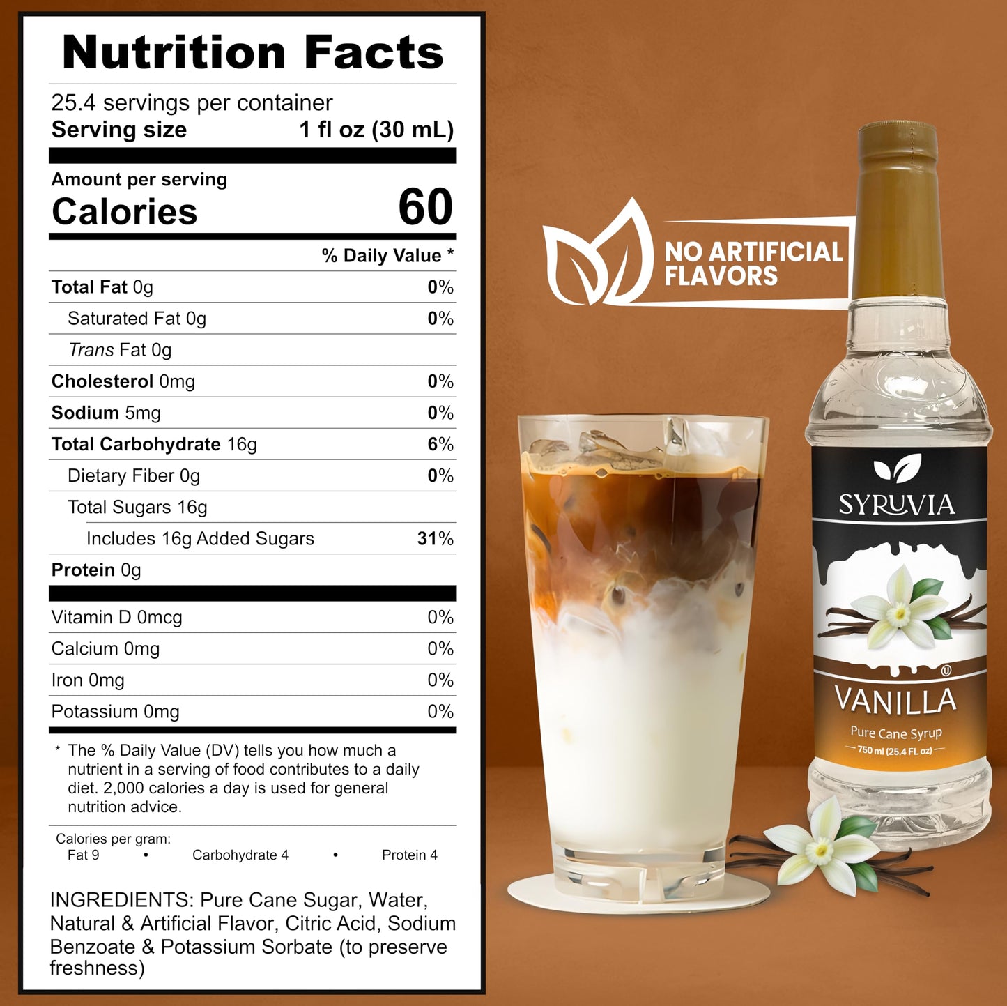 Syruvia Vanilla Syrup For Coffee With Pump 25.4 Fl Oz Kosher,