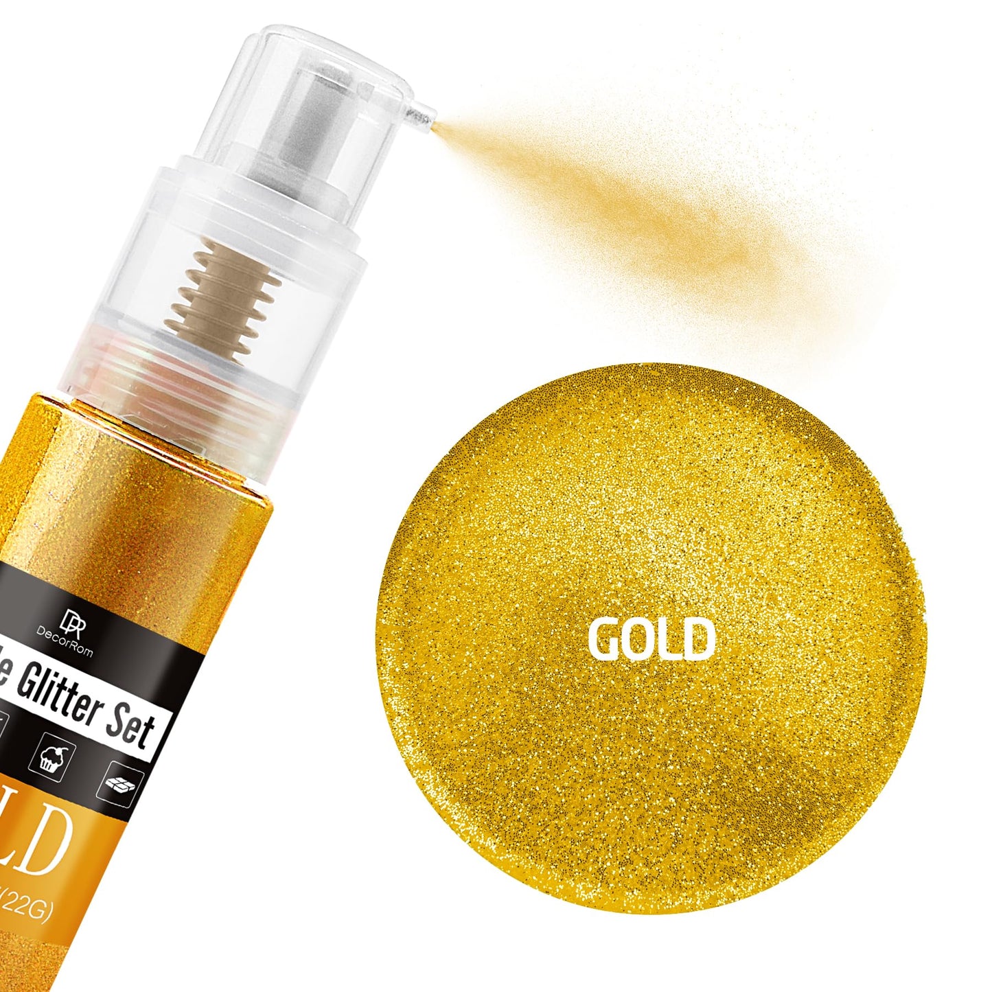 DecorRom Edible Glitter Spray, 0.75 oz Gold Luster Dust for Cake Decorating, Cocktails, and Drinks, Model A0209