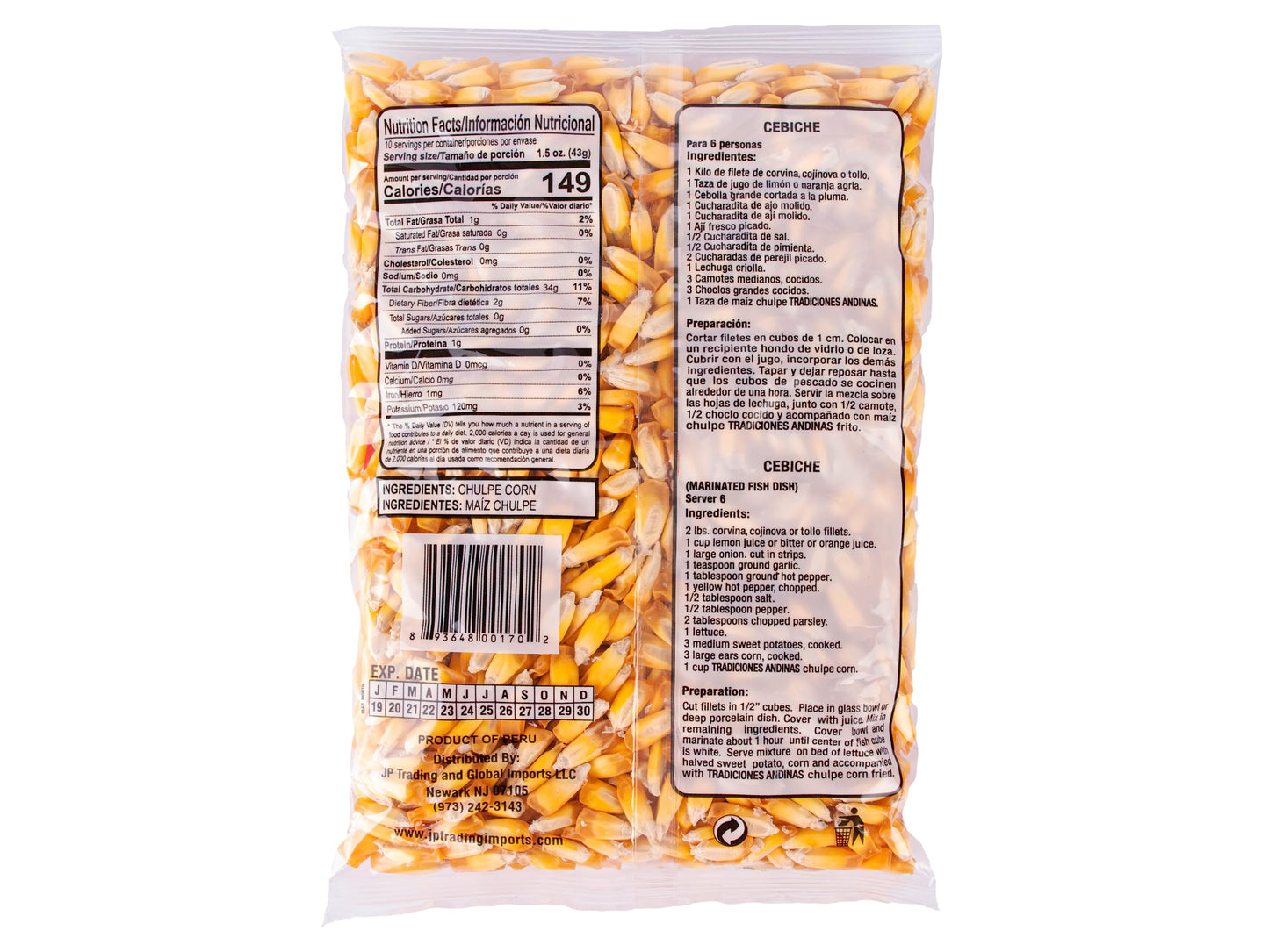 Tradiciones Andinas Chulpe Corn 15 Oz - Maiz Chulpe Peruano, Dried Corn For Toasting, Peruvian Whole Kernel, Maiz Peruano Para T