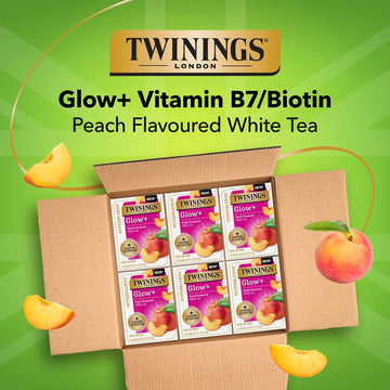 Twinings Superblends Glow+ Vitamin B7 Biotin Peach Flavoured White Tea, 16 Tea Bags (Pack Of 6), Enjoy Hot Or Iced