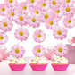Foowztao Edible Daisy Cupcake Toppers - 60 Pcs Wafer Paper Flower Decorations for Birthday & Wedding, Pink